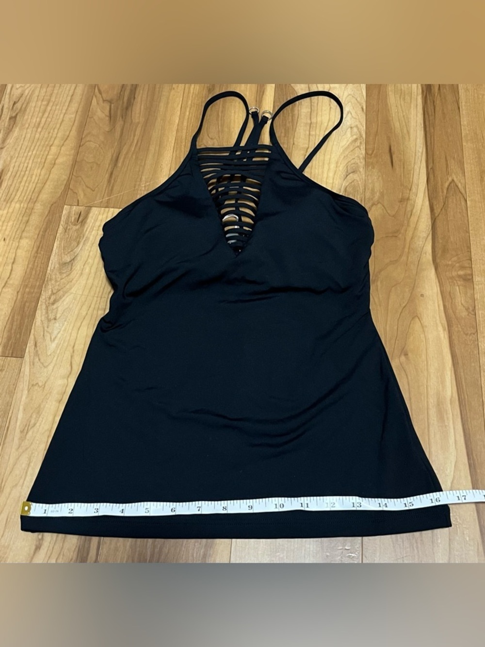 Seafolly Black Tankini Top Strappy V-Neck Built-In Bra NWT Size 6 - Picture 11 of 11